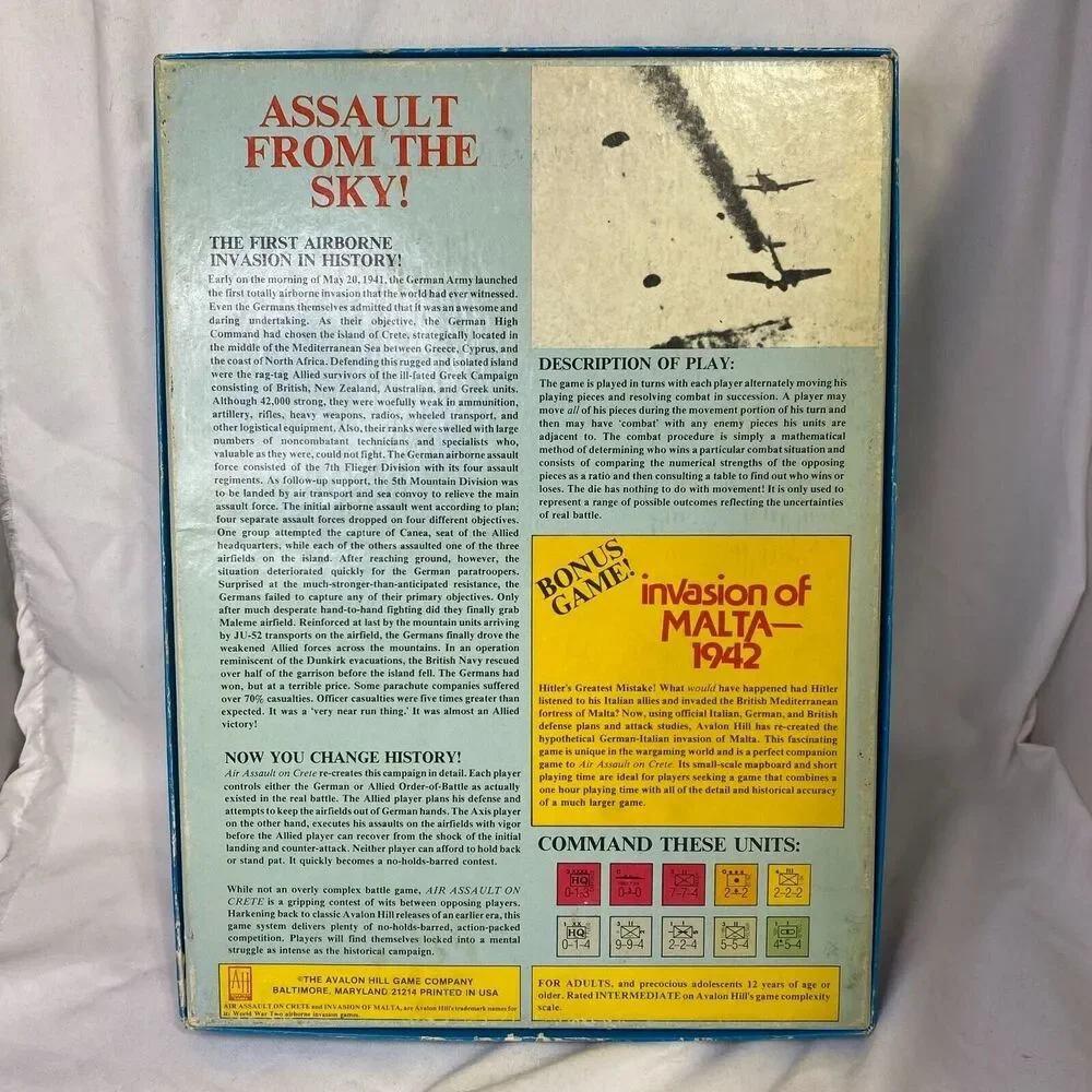 #5129 Air assault on Crete vtg Game Invasion of Malta bonus